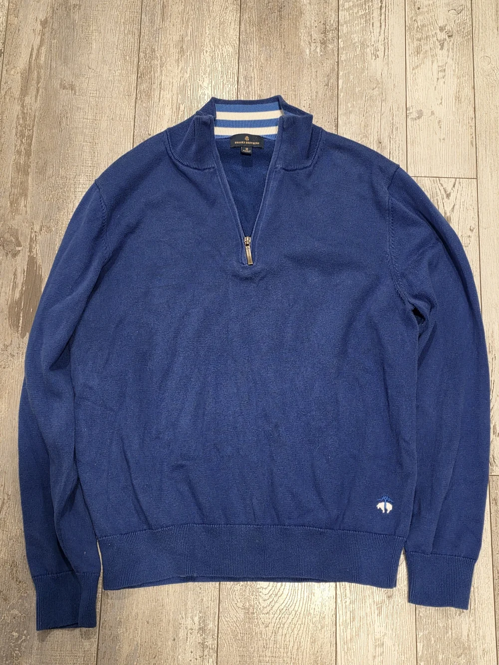 Men's Medium Brooks Brothers Cotton Blend Quarter Zip Pullover Blue Sweater